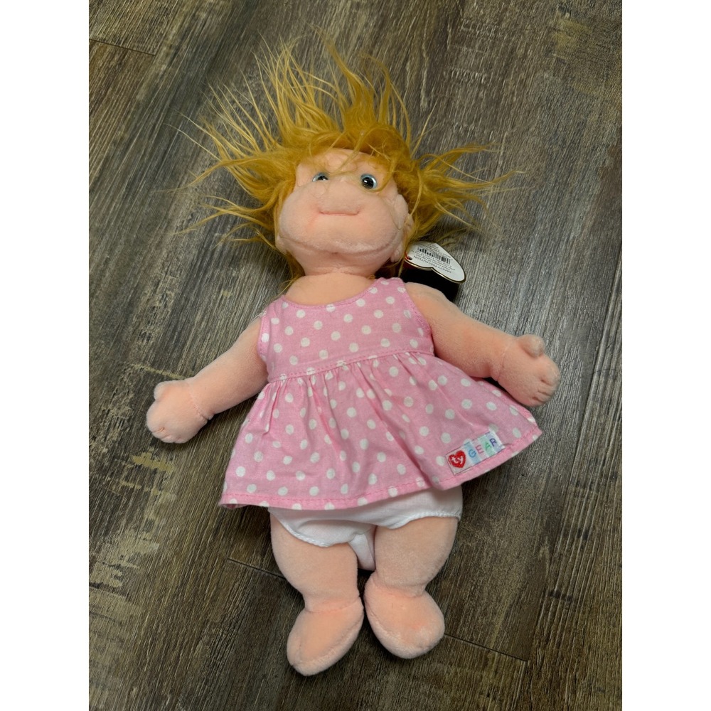 Ty Beanie Kids Precious Plush Doll Pink Polka Dot Dress Blonde Hair 1993 Vintage